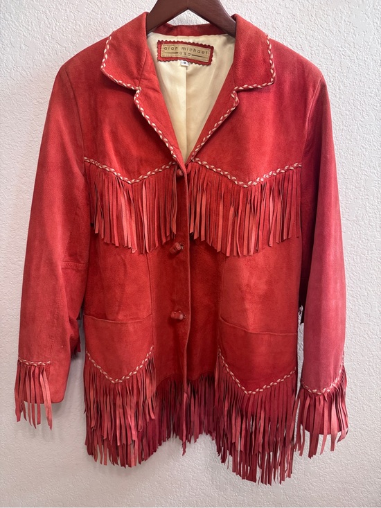 Vintage Jackets & Blazers - Vintage Red Suede Fringe Leather Jacket